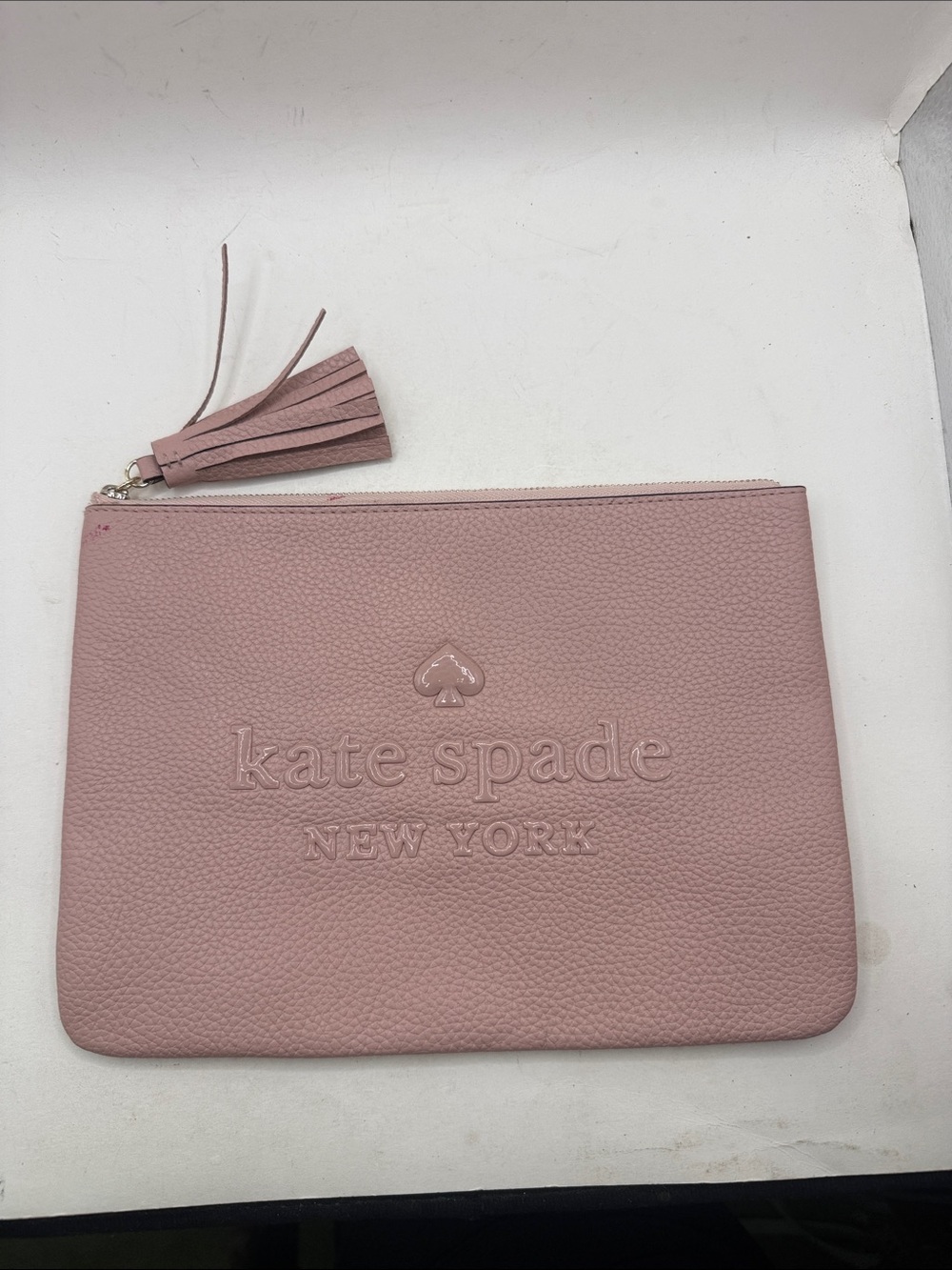 Kate Spade Sienne Logo Large Tassel Pouch Bag Rosy Cheeks Pink Leather WLRU5605